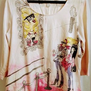 CHICO'S Size 3 VintageTee Top 3/4 Sleeves